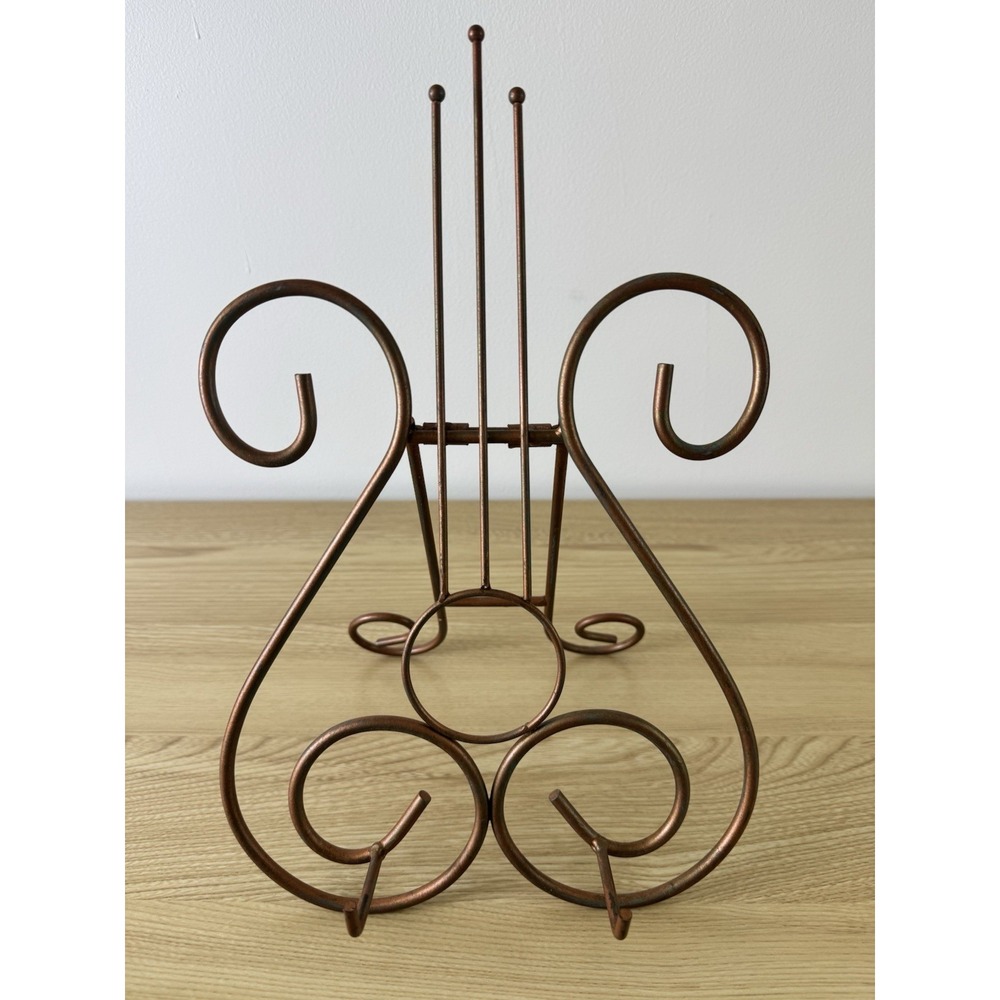 Lyre Shaped Metal Sheet Music Stand Book Holder Tabletop Easel Antiqued Finish